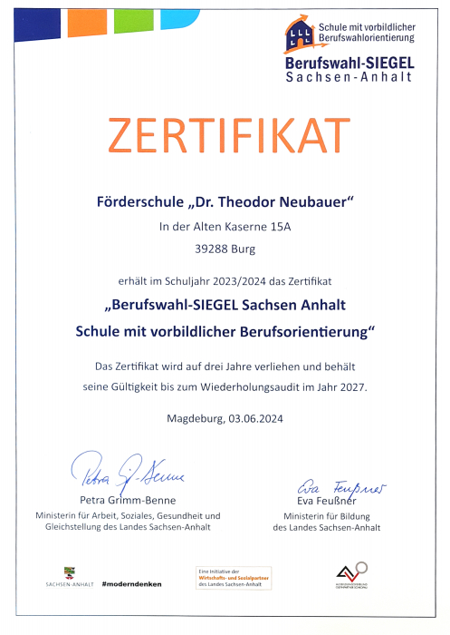 Urkunde Berufswahlsiegel
